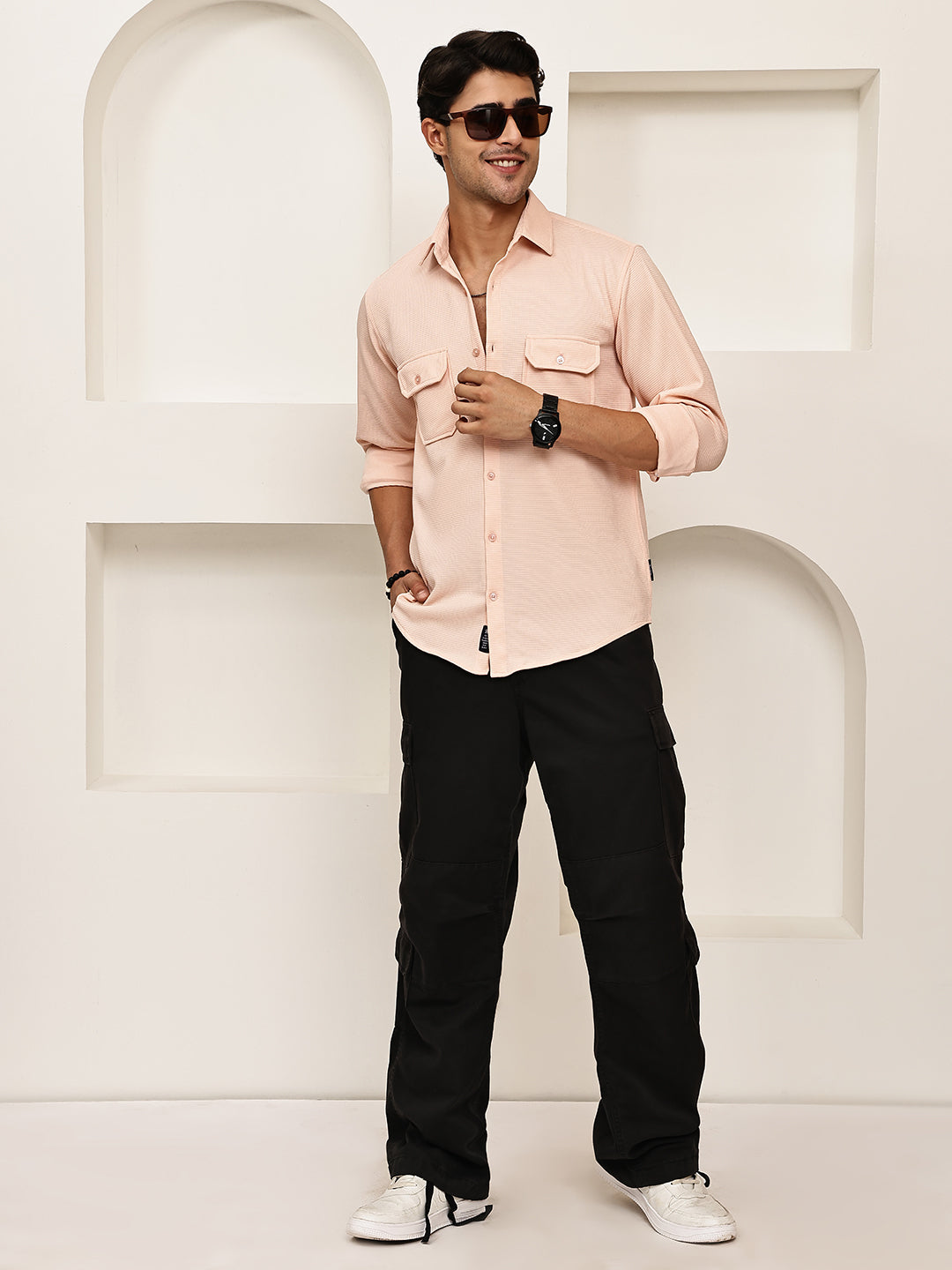 Woven Design Casual Shirt For Men ( RDSH 025Peach )