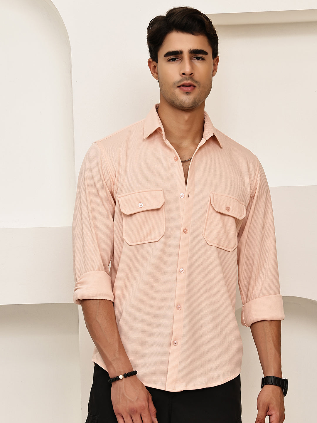 Woven Design Casual Shirt For Men ( RDSH 025Peach )