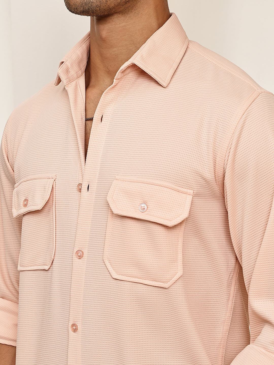 Woven Design Casual Shirt For Men ( RDSH 025Peach )
