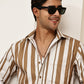 Vertical Stripe Cotton Blend Casual Shirt ( RDSH 026Beige )