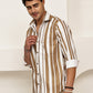Vertical Stripe Cotton Blend Casual Shirt ( RDSH 026Beige )