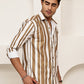 Vertical Stripe Cotton Blend Casual Shirt ( RDSH 026Beige )