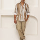 Vertical Stripe Cotton Blend Casual Shirt ( RDSH 026Beige )