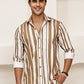 Vertical Stripe Cotton Blend Casual Shirt ( RDSH 026Beige )