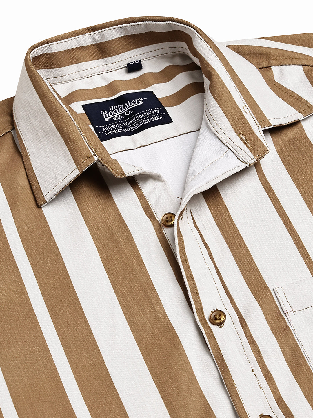 Vertical Stripe Cotton Blend Casual Shirt ( RDSH 026Beige )
