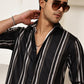 Vertical Stripe Cotton Blend Casual Shirt ( RDSH 026Black )