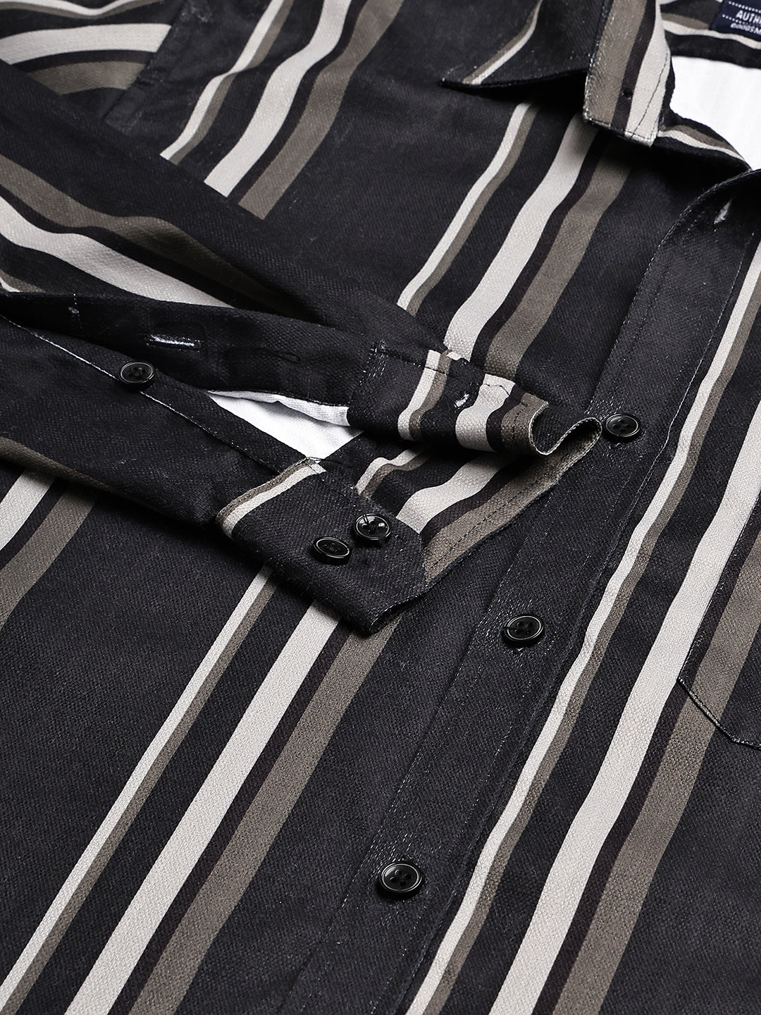 Vertical Stripe Cotton Blend Casual Shirt ( RDSH 026Black )