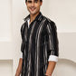 Vertical Stripe Cotton Blend Casual Shirt ( RDSH 026Black )