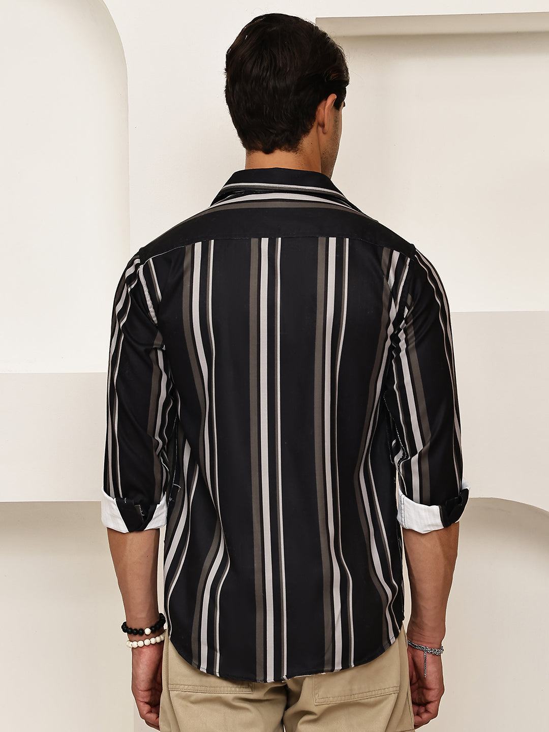 Vertical Stripe Cotton Blend Casual Shirt ( RDSH 026Black )