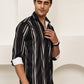 Vertical Stripe Cotton Blend Casual Shirt ( RDSH 026Black )