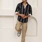 Vertical Stripe Cotton Blend Casual Shirt ( RDSH 026Black )