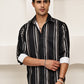 Vertical Stripe Cotton Blend Casual Shirt ( RDSH 026Black )