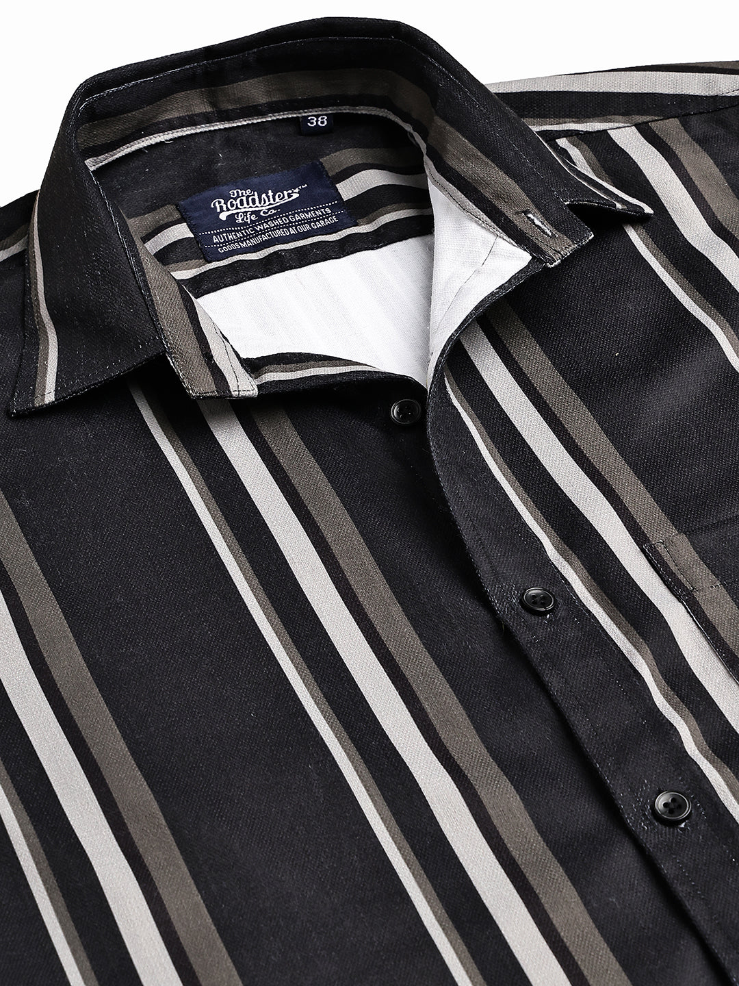 Vertical Stripe Cotton Blend Casual Shirt ( RDSH 026Black )