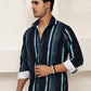 Vertical Stripe Cotton Blend Casual Shirt ( RDSH 026Blue )