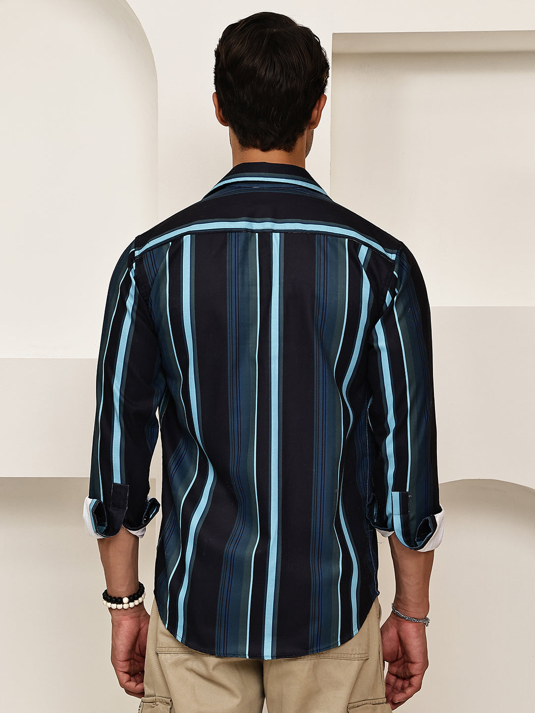 Vertical Stripe Cotton Blend Casual Shirt ( RDSH 026Blue )