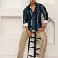 Vertical Stripe Cotton Blend Casual Shirt ( RDSH 026Blue )