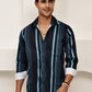Vertical Stripe Cotton Blend Casual Shirt ( RDSH 026Blue )