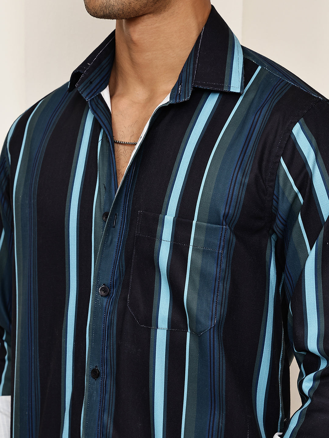 Vertical Stripe Cotton Blend Casual Shirt ( RDSH 026Blue )
