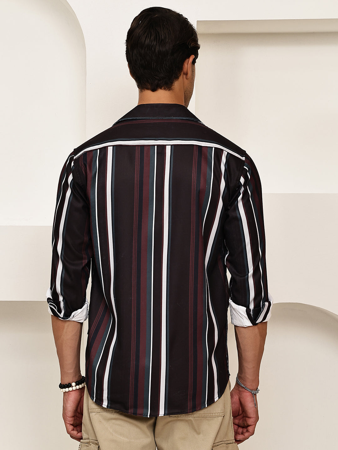 Vertical Stripe Cotton Blend Casual Shirt ( RDSH 026Coffee )