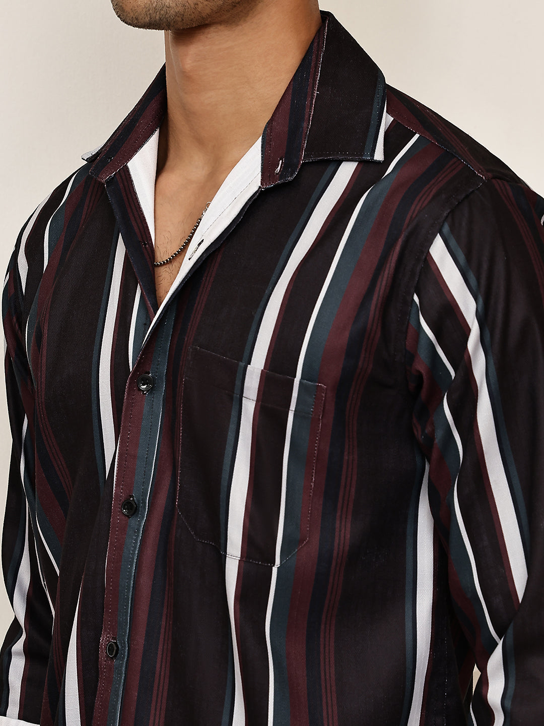 Vertical Stripe Cotton Blend Casual Shirt ( RDSH 026Coffee )