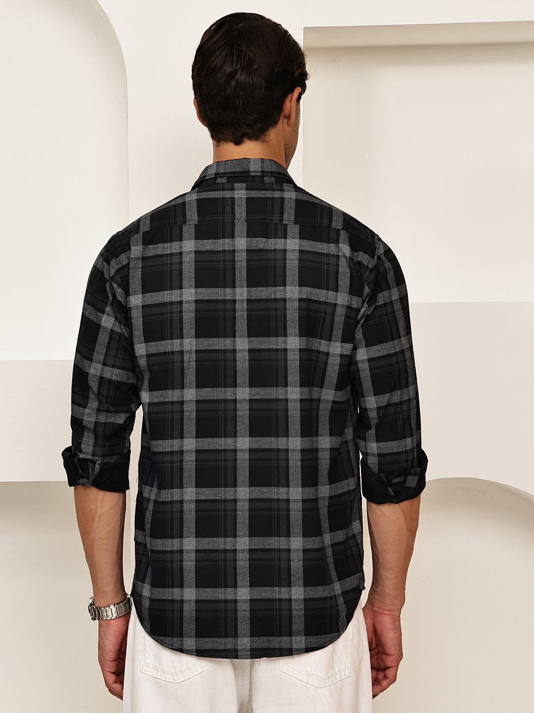 Pure Cotton Smart Casual Checked Shirt ( RDSH 027Black )