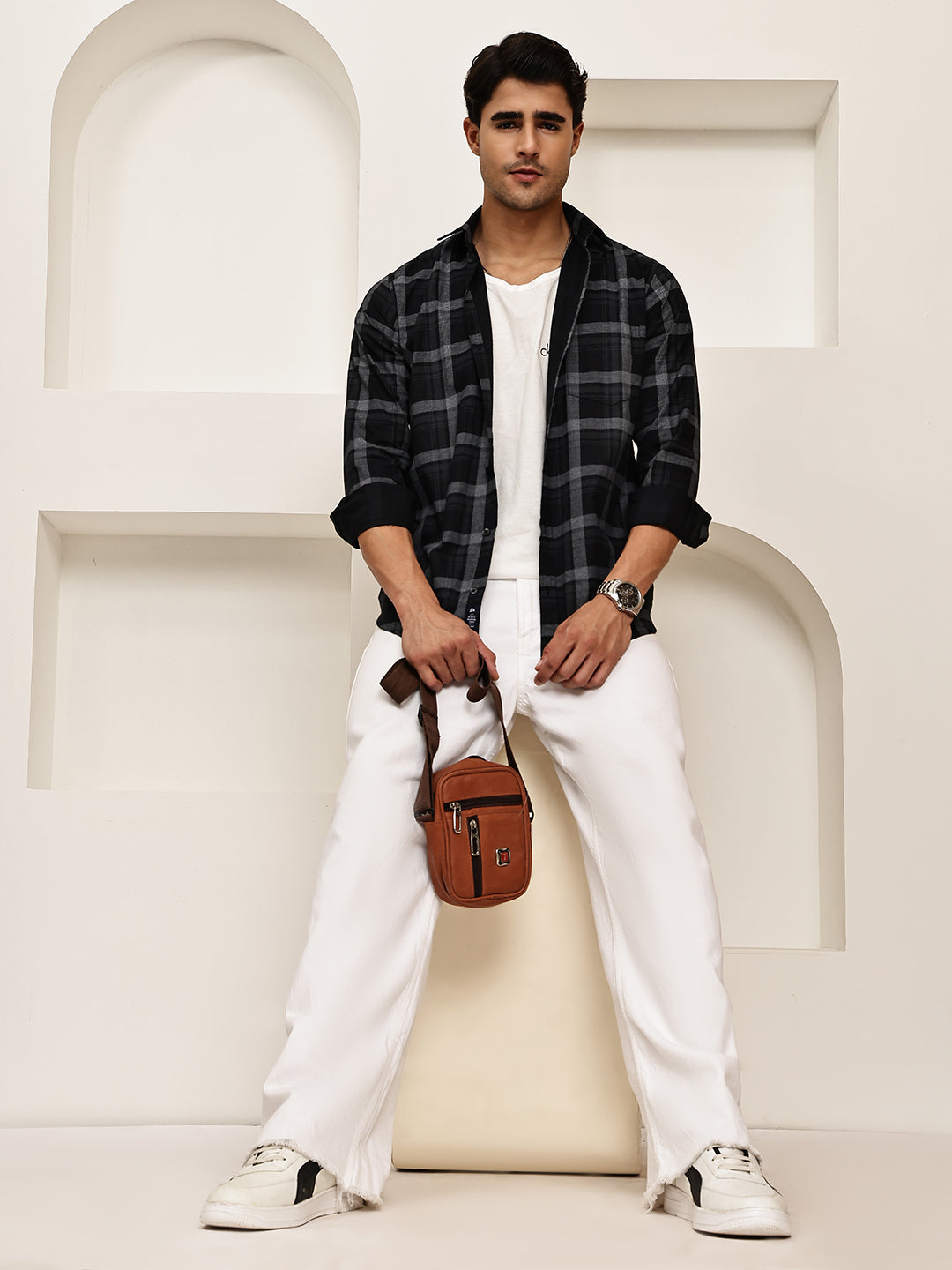 Pure Cotton Smart Casual Checked Shirt ( RDSH 027Black )