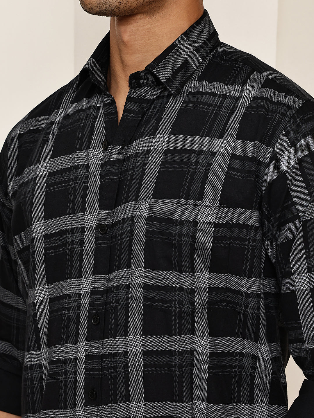 Pure Cotton Smart Casual Checked Shirt ( RDSH 027Black )