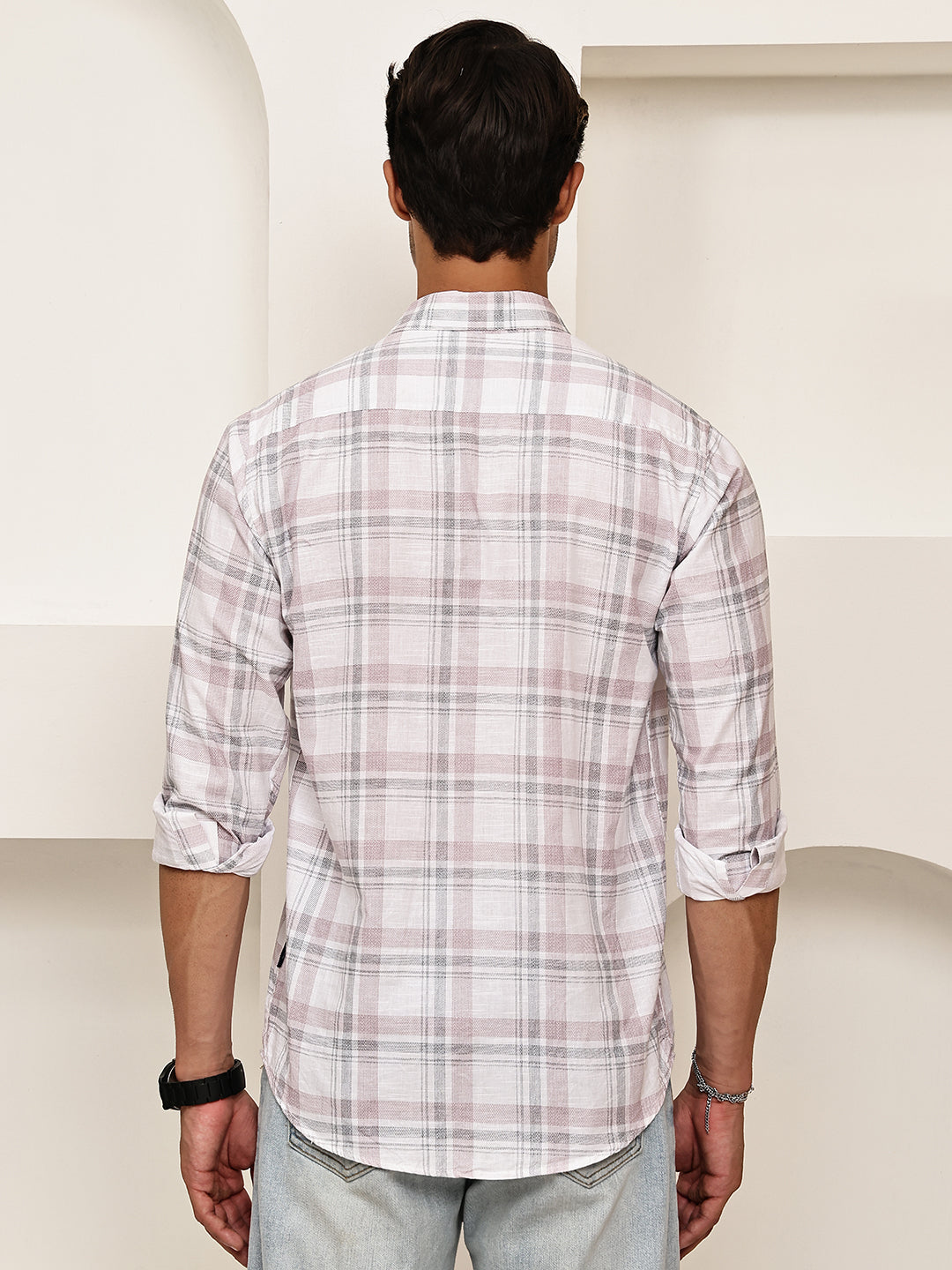 Pure Cotton Smart Casual Checked Shirt ( RDSH 027Pink )