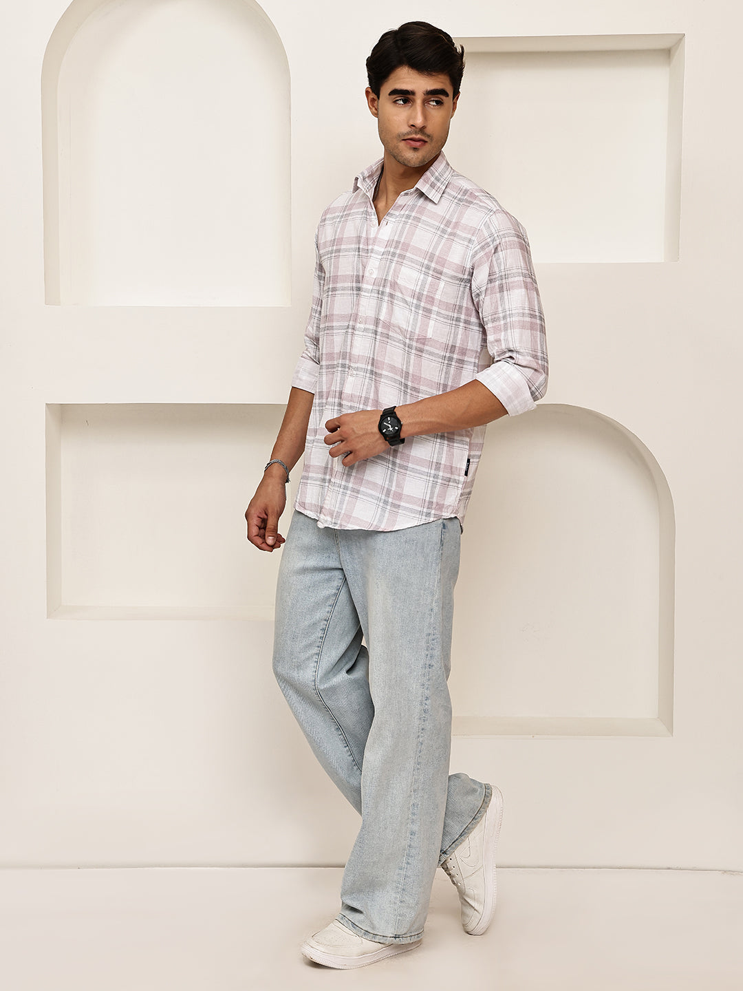Pure Cotton Smart Casual Checked Shirt ( RDSH 027Pink )