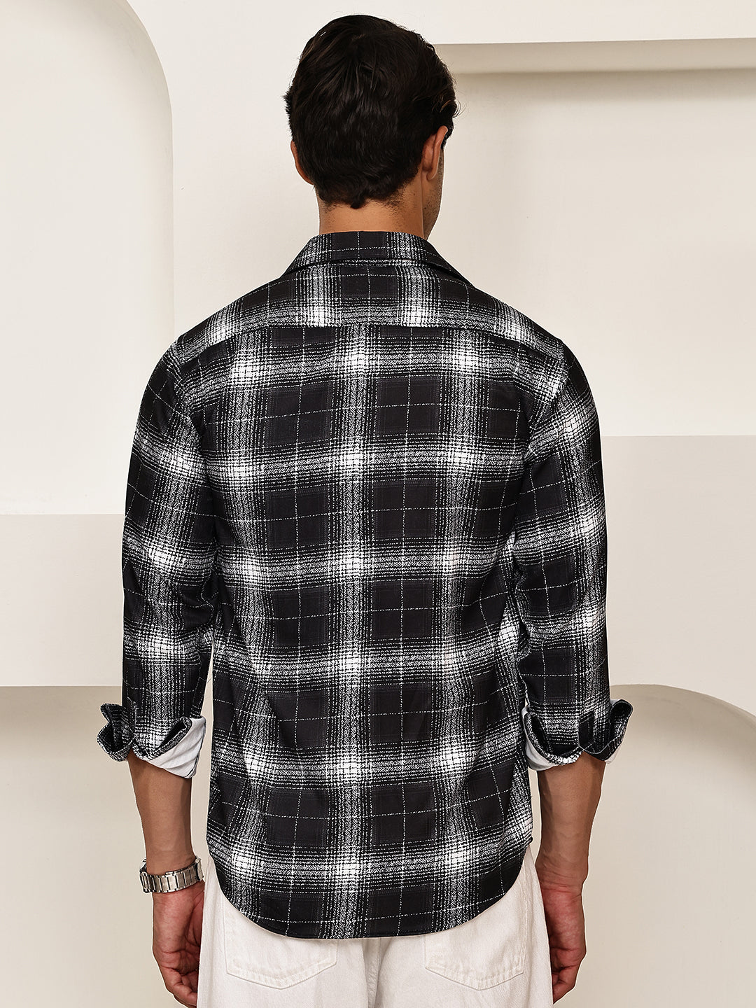 Cotton Blend Brushed Check Casual Shirt ( RDSH 028Black )