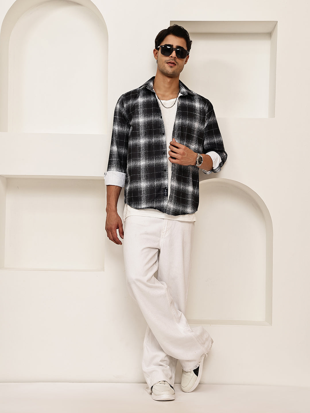Cotton Blend Brushed Check Casual Shirt ( RDSH 028Black )