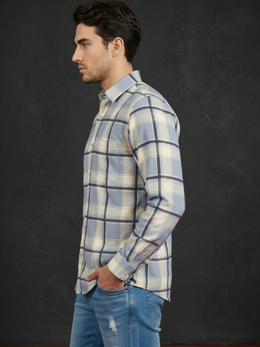 Men’s Blue Checked Casual Shirt ( RDSH 036Blue )