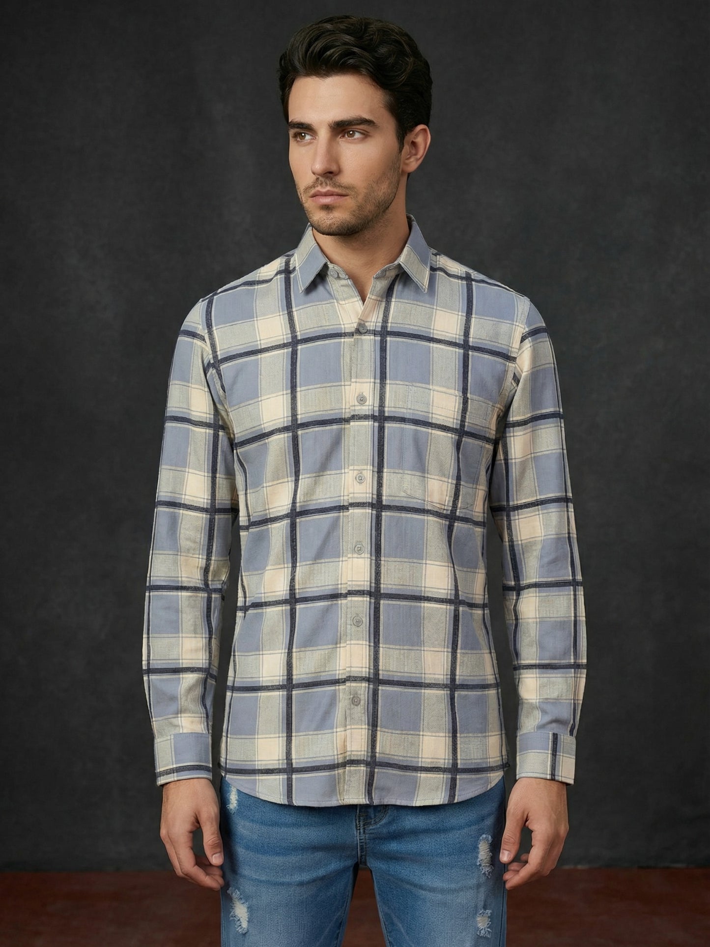 Men’s Blue Checked Casual Shirt ( RDSH 036Blue )
