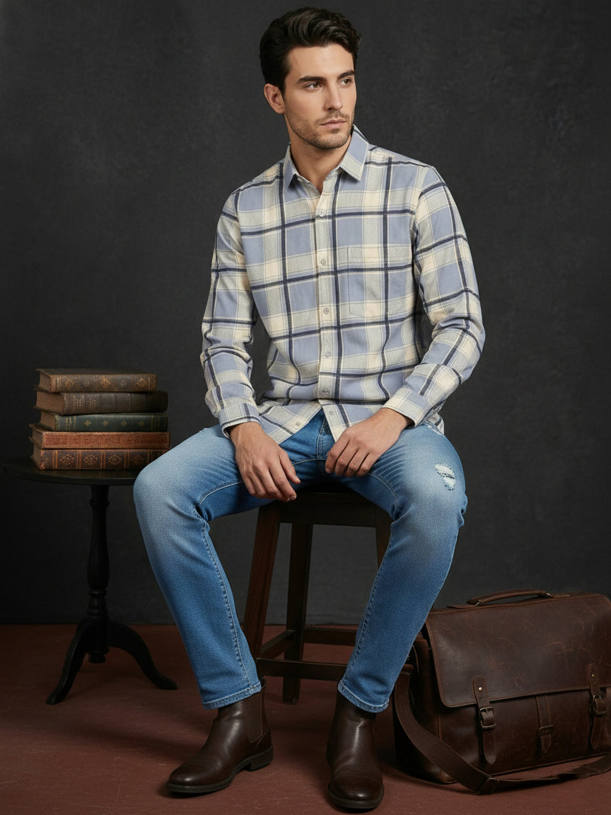 Men’s Blue Checked Casual Shirt ( RDSH 036Blue )