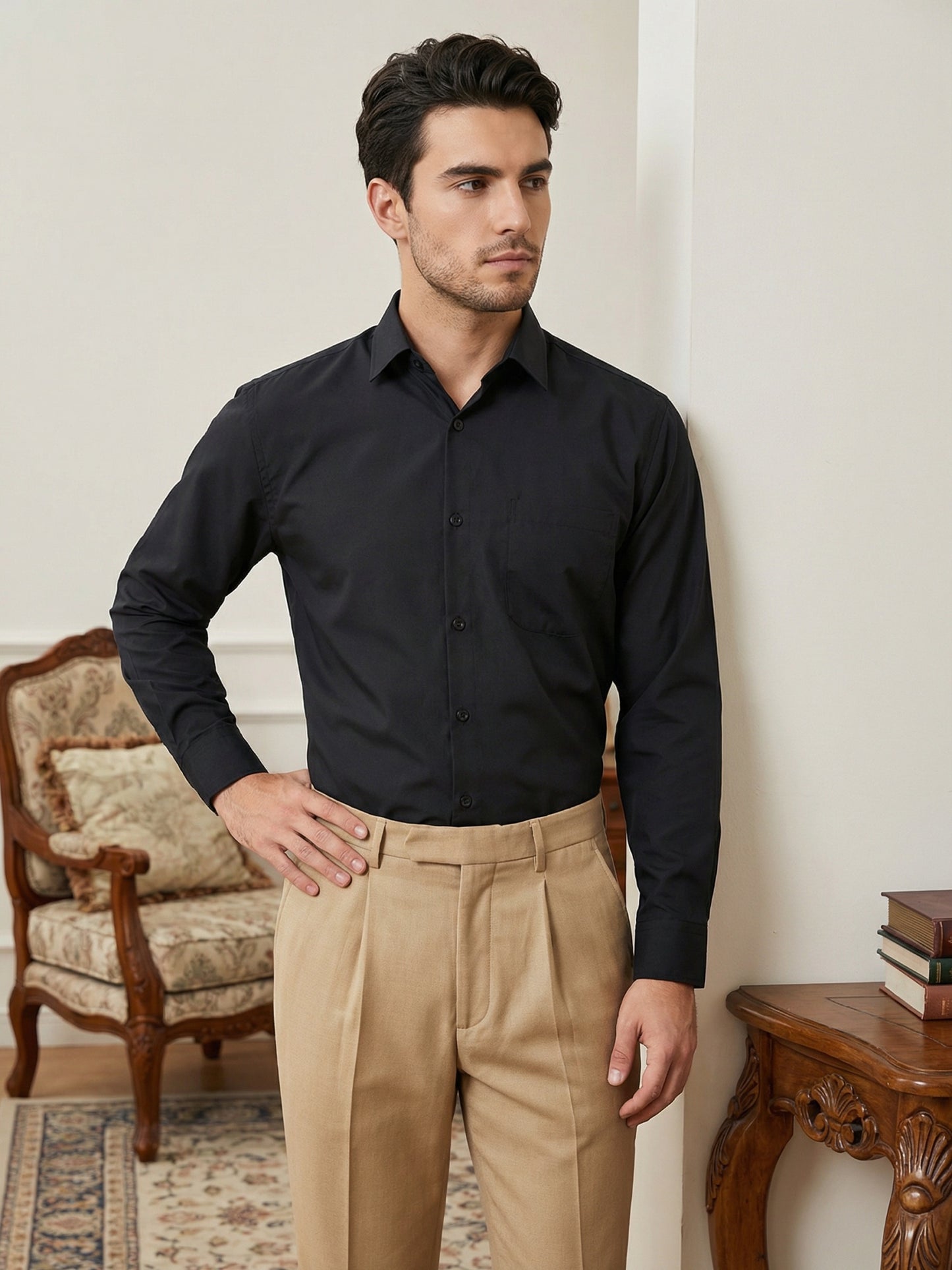 Men’s Classic Solid Casual Wear Shirt ( RDSH 037Black )