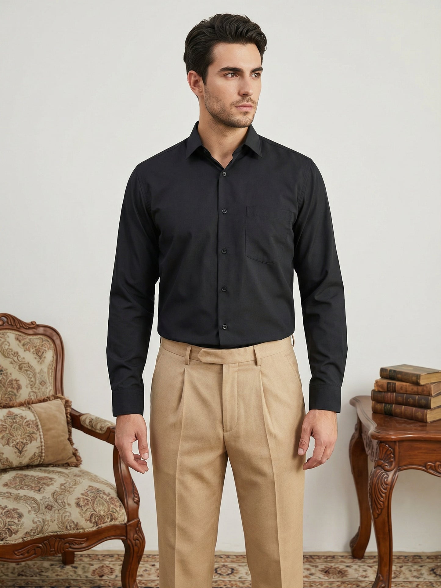 Men’s Classic Solid Casual Wear Shirt ( RDSH 037Black )