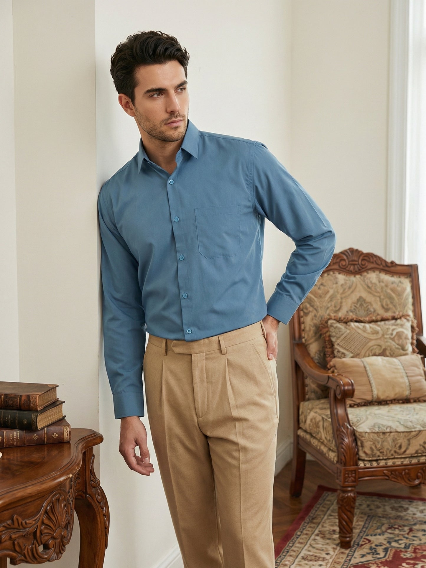 Men’s Classic Solid Casual Wear Shirt ( RDSH 037Blue )