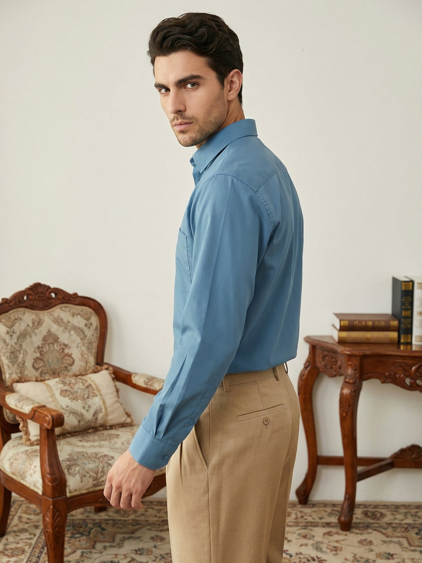 Men’s Classic Solid Casual Wear Shirt ( RDSH 037Blue )