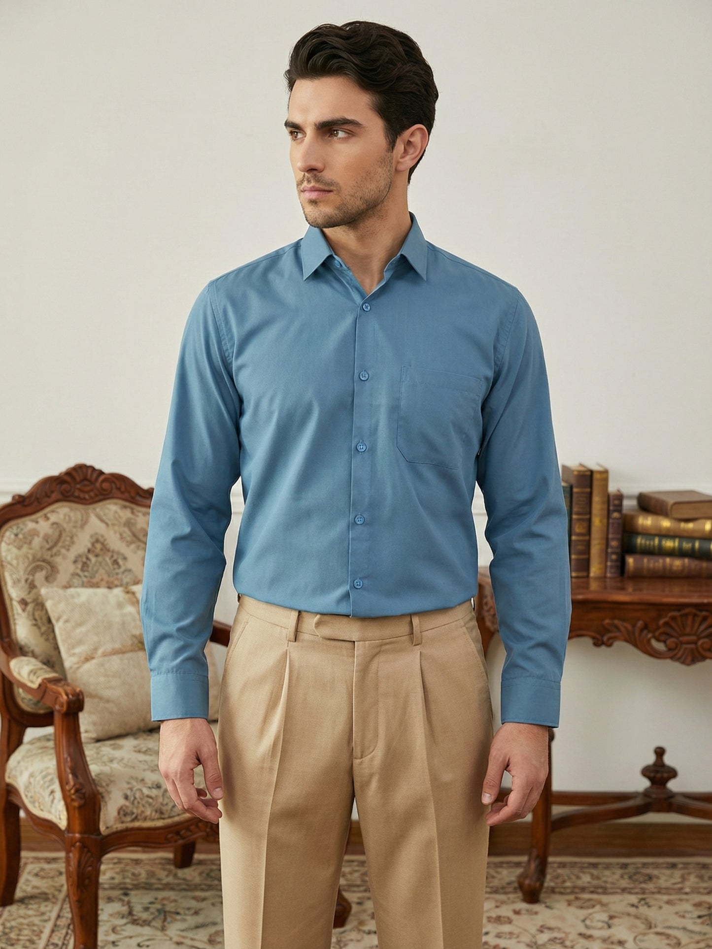 Men’s Classic Solid Casual Wear Shirt ( RDSH 037Blue )