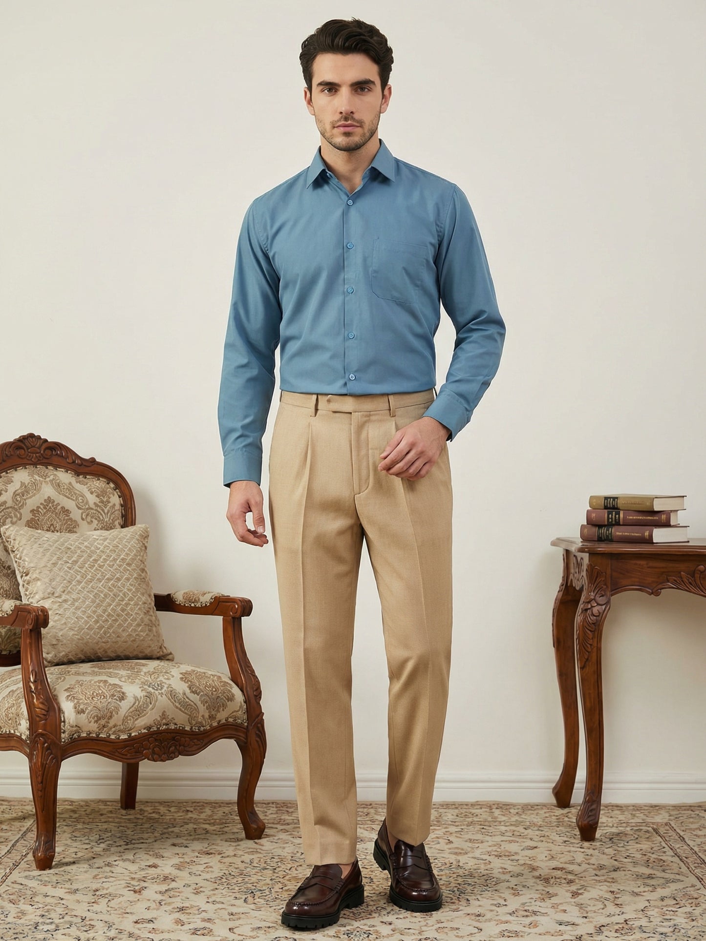 Men’s Classic Solid Casual Wear Shirt ( RDSH 037Blue )