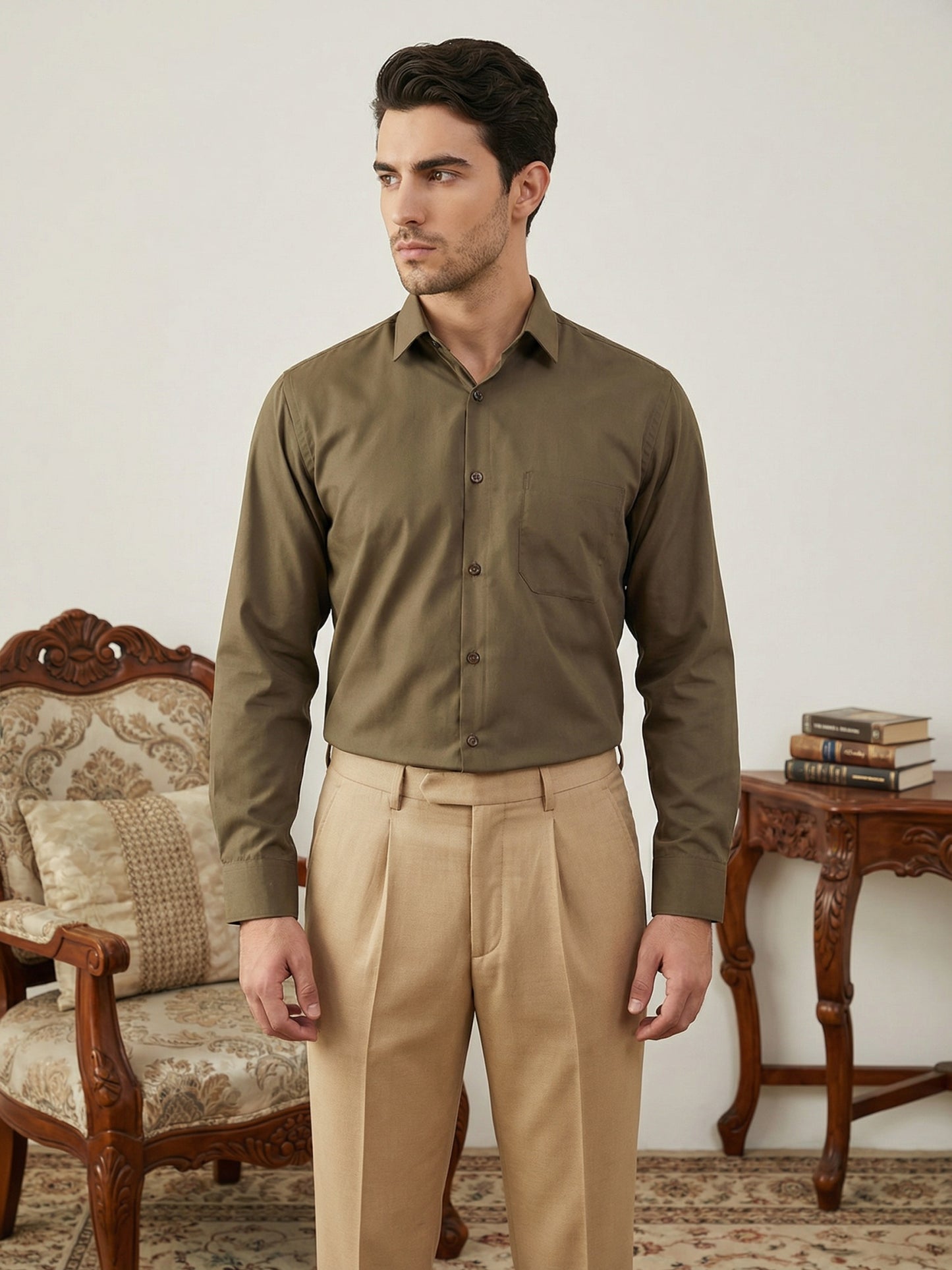 Men’s Classic Solid Casual Wear Shirt ( RDSH 037Brown )