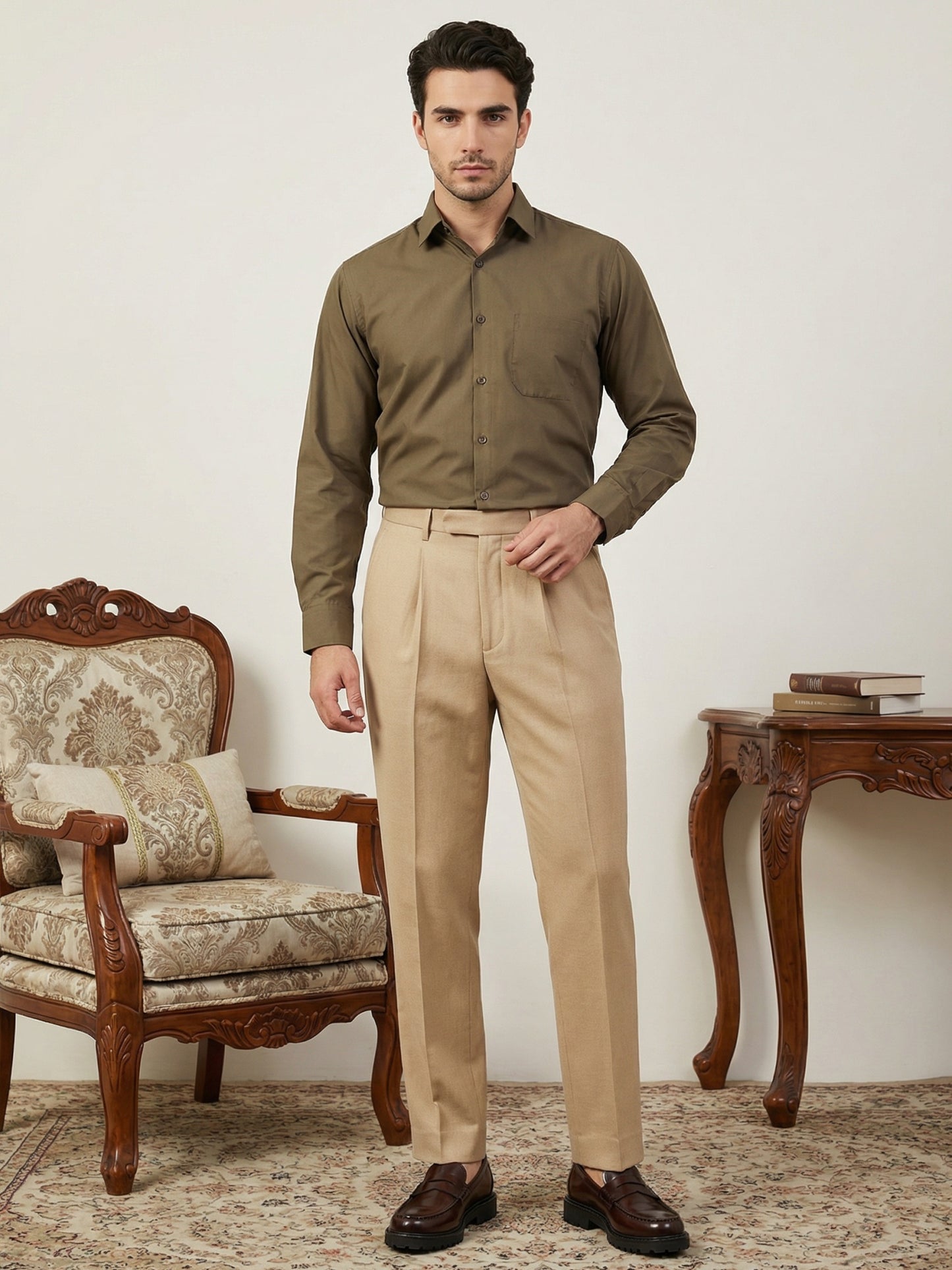 Men’s Classic Solid Casual Wear Shirt ( RDSH 037Brown )