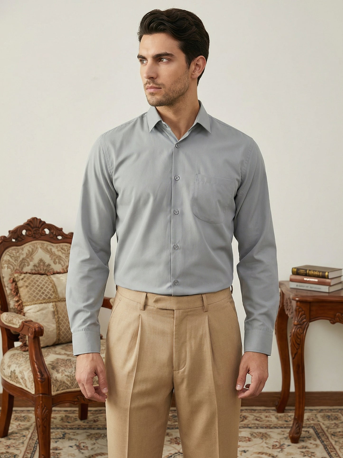 Men’s Classic Solid Casual Wear Shirt ( RDSH 037Light-Grey )