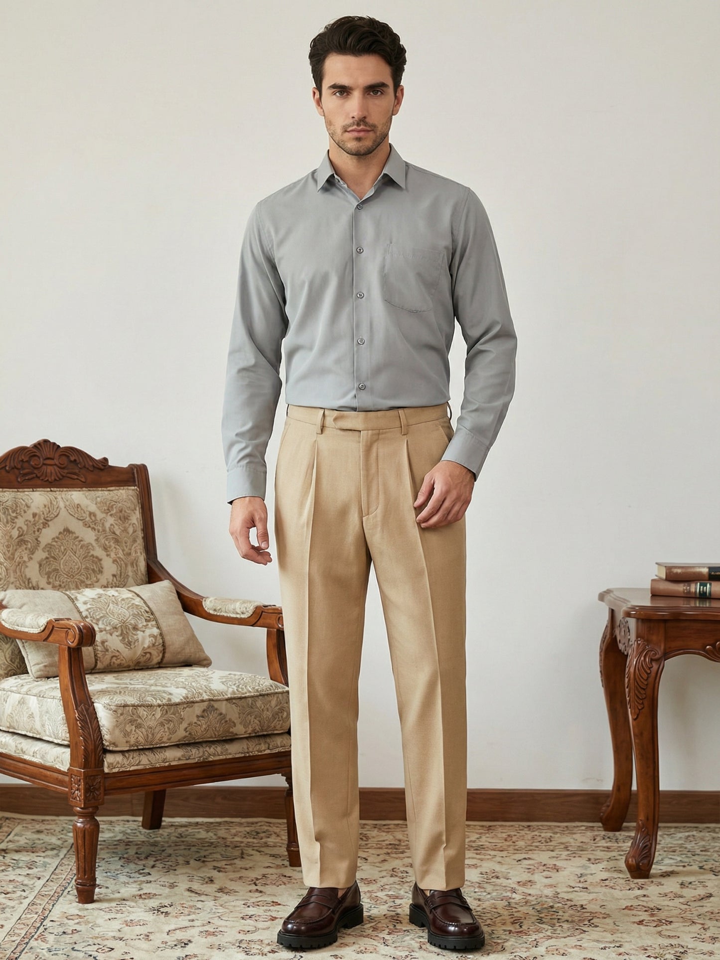 Men’s Classic Solid Casual Wear Shirt ( RDSH 037Light-Grey )