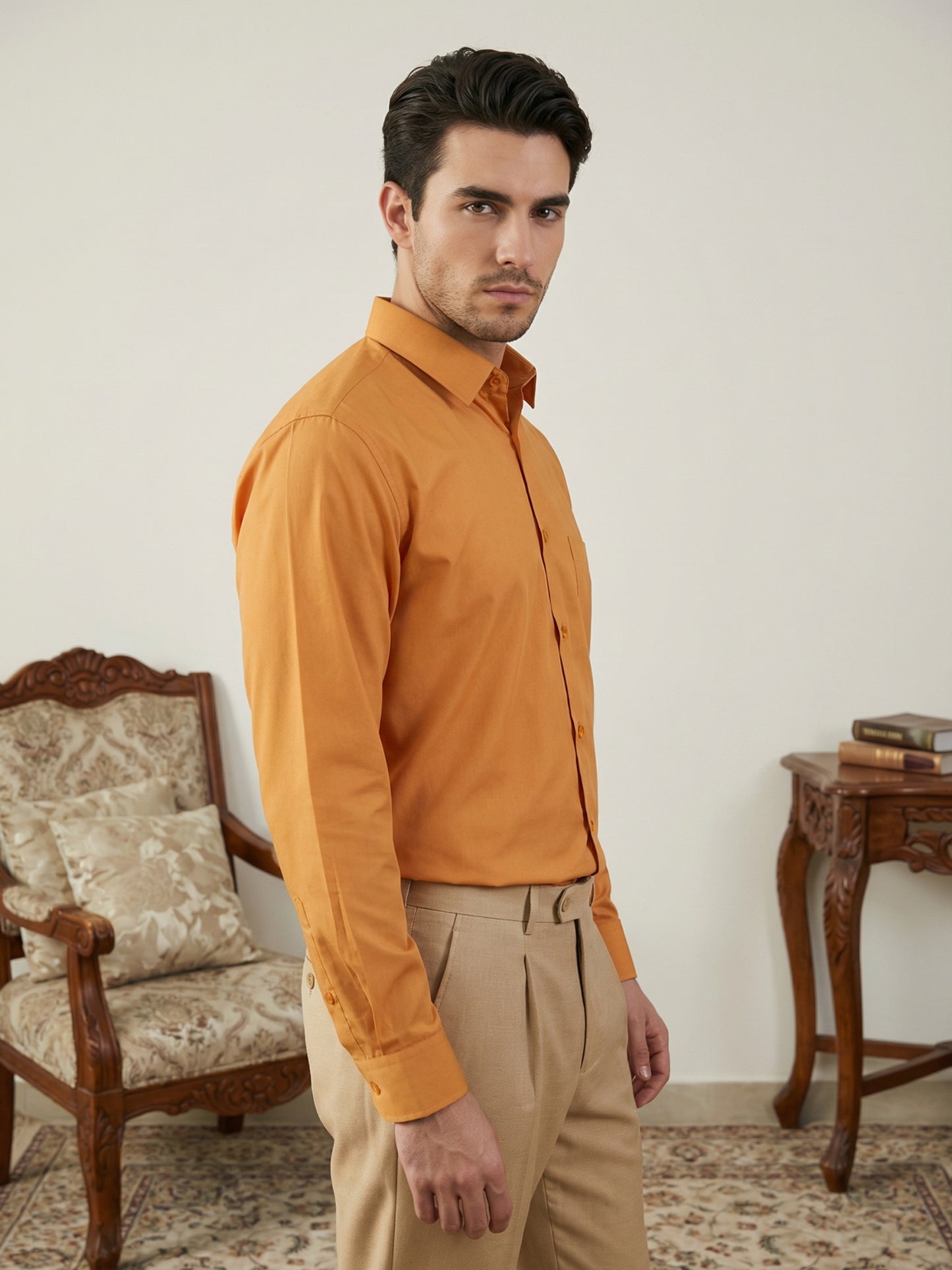 Men’s Classic Solid Formal Wear Shirt ( RDSH 037Orange )