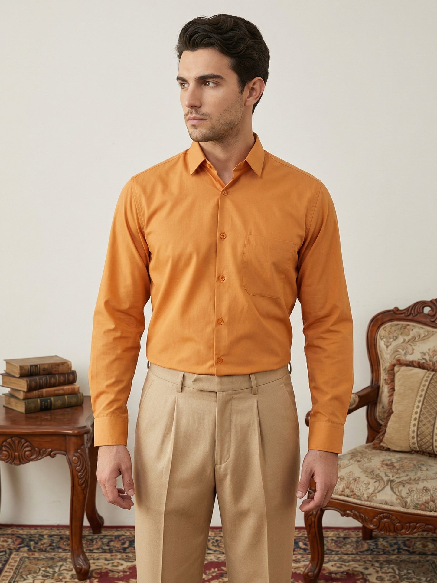 Men’s Classic Solid Formal Wear Shirt ( RDSH 037Orange )