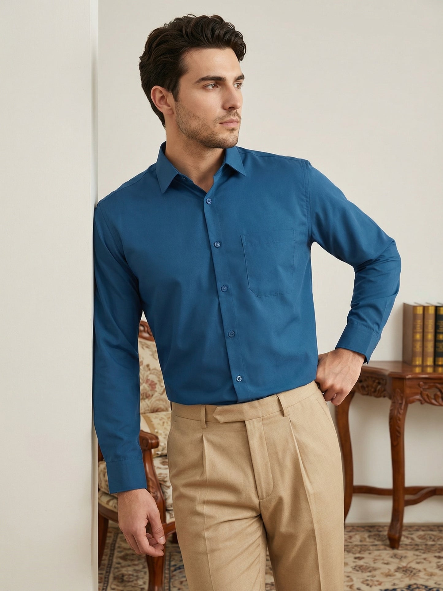 Men’s Classic Solid Formal Wear Shirt ( RDSH 037Peacock )