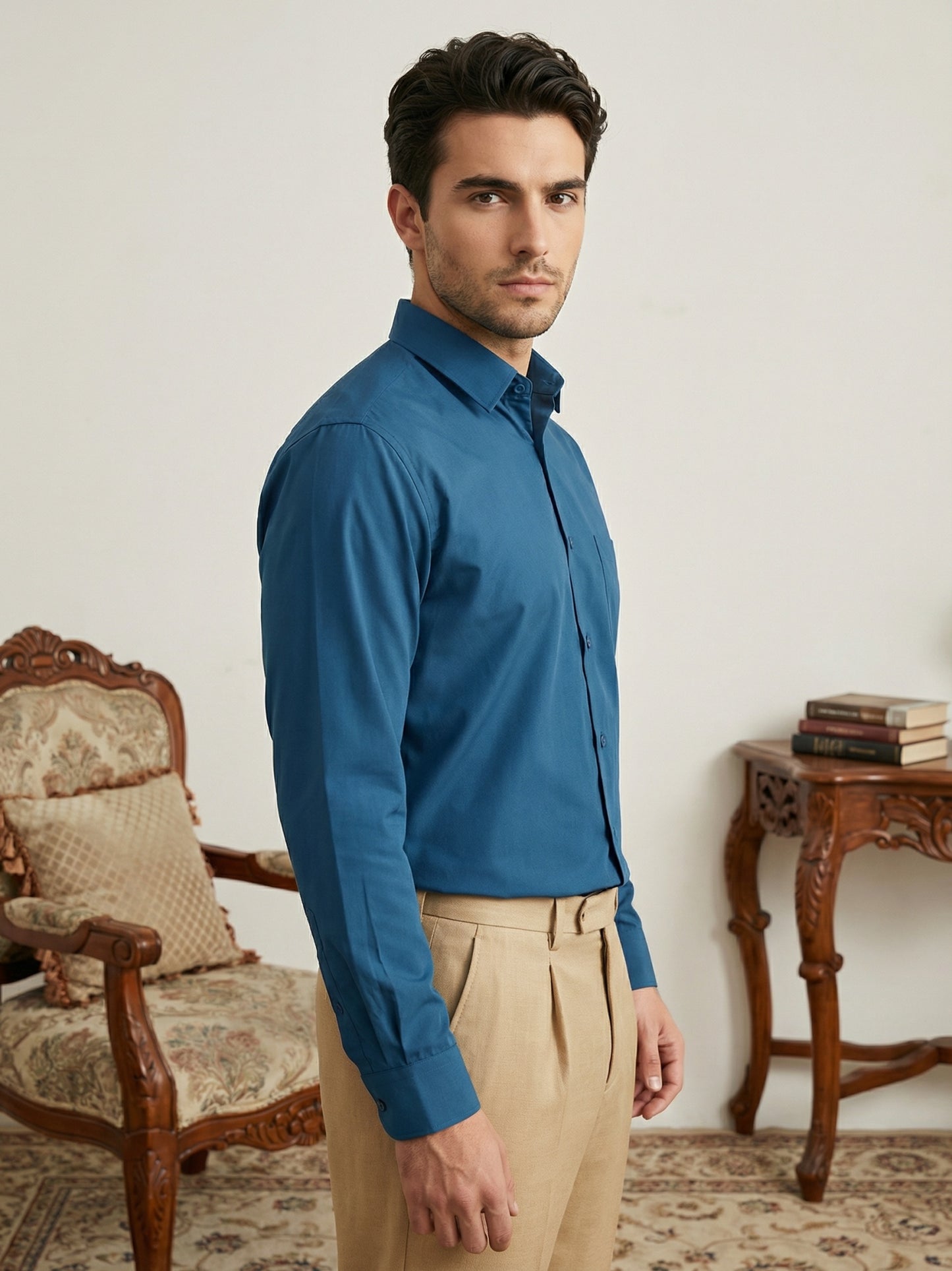 Men’s Classic Solid Formal Wear Shirt ( RDSH 037Peacock )