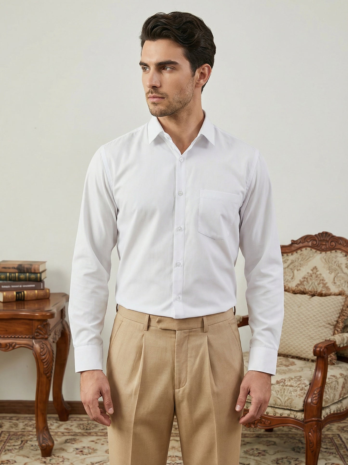 Men’s Classic Solid Formal Wear Shirt ( RDSH 037White )