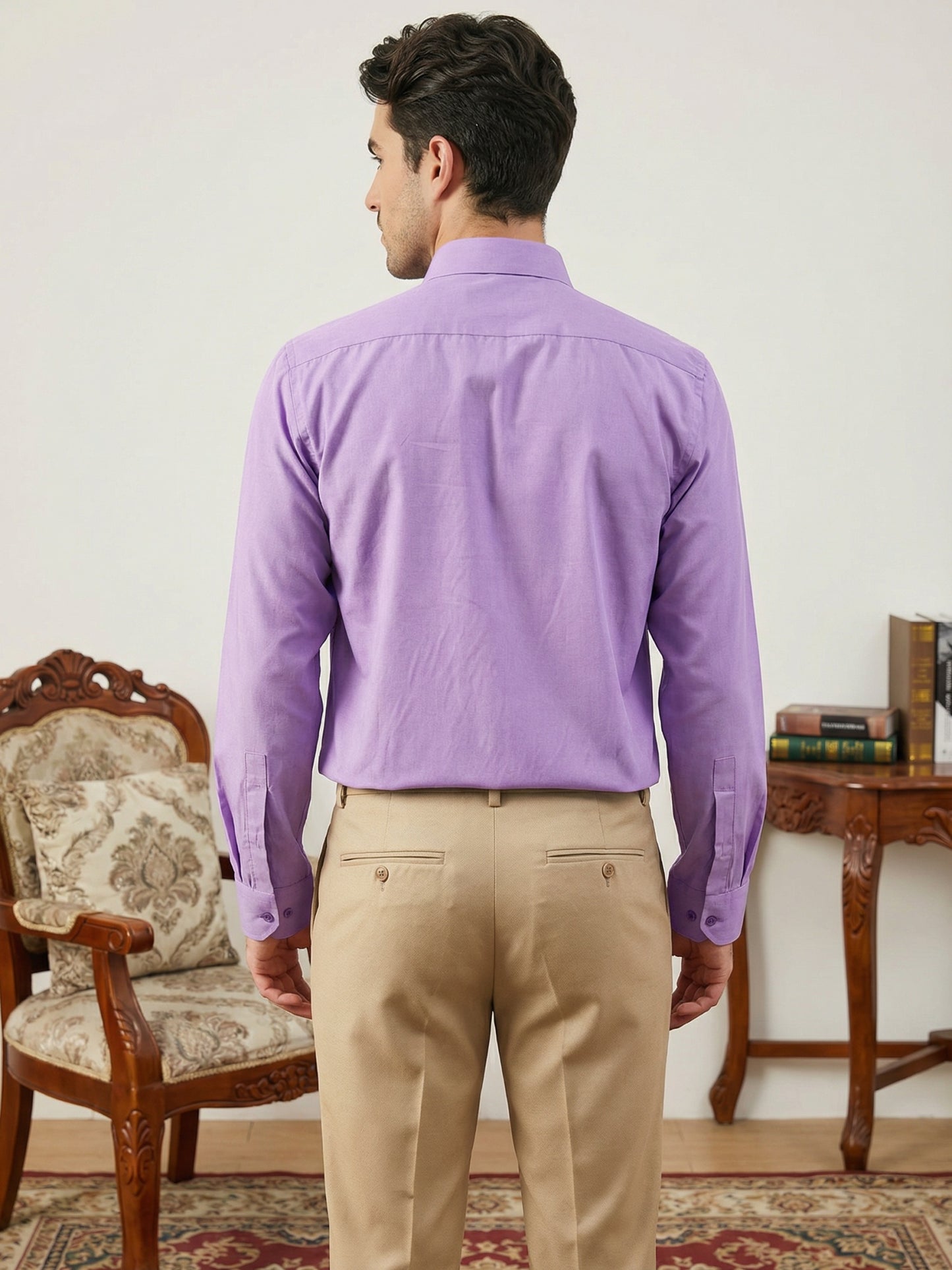 Men Cotton Blend Solid Smart Office Formal Shirt ( RDSH 038Light-Purple )